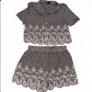 Alice Blue Black & White Gingham Patterned Two Piece Set